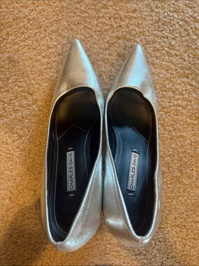 Charles David Silver Pointed-Toe Flats
